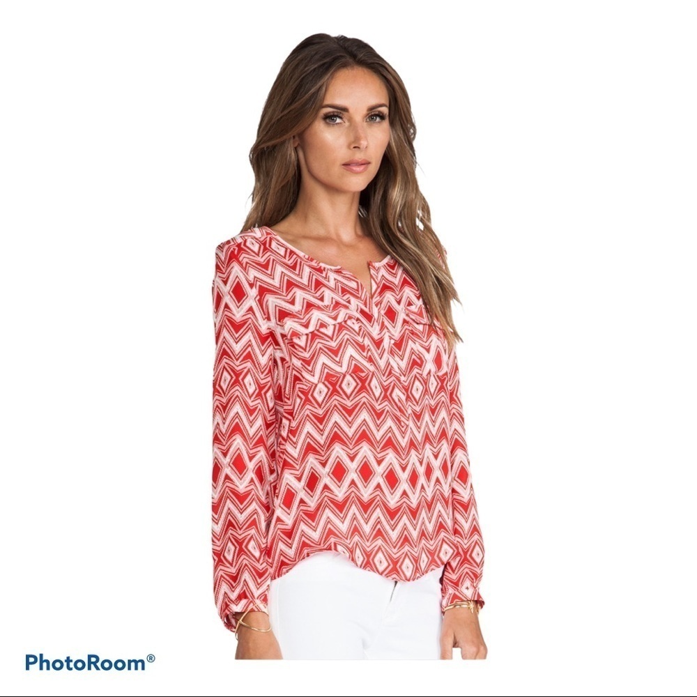 PARKER Marissa Blouse in Silk Crimson Geo Long Sleeve Sz M